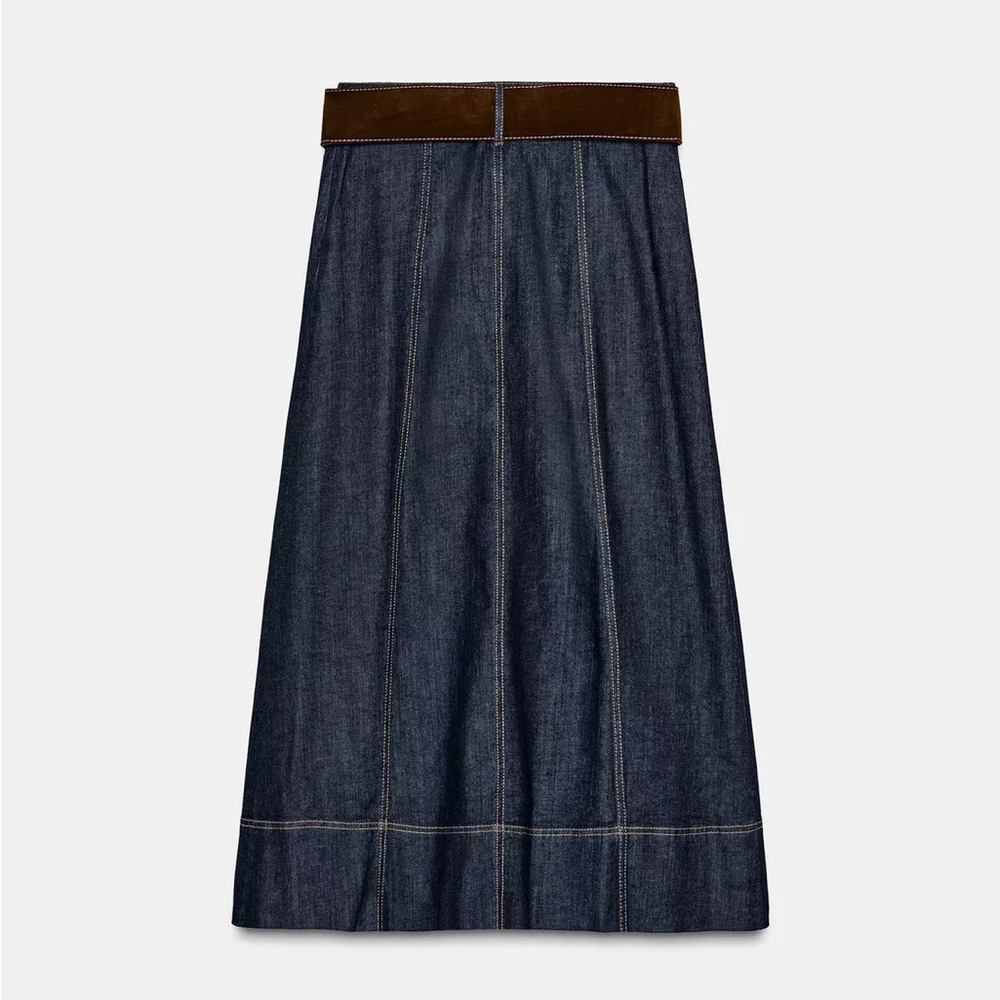 Zara Z1975 Belted Wrap Denim Midi Skirt - Picture 8 of 14